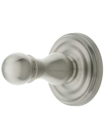 Solid Brass Single Hook Post with Classic Rosette in Satin Nickel.